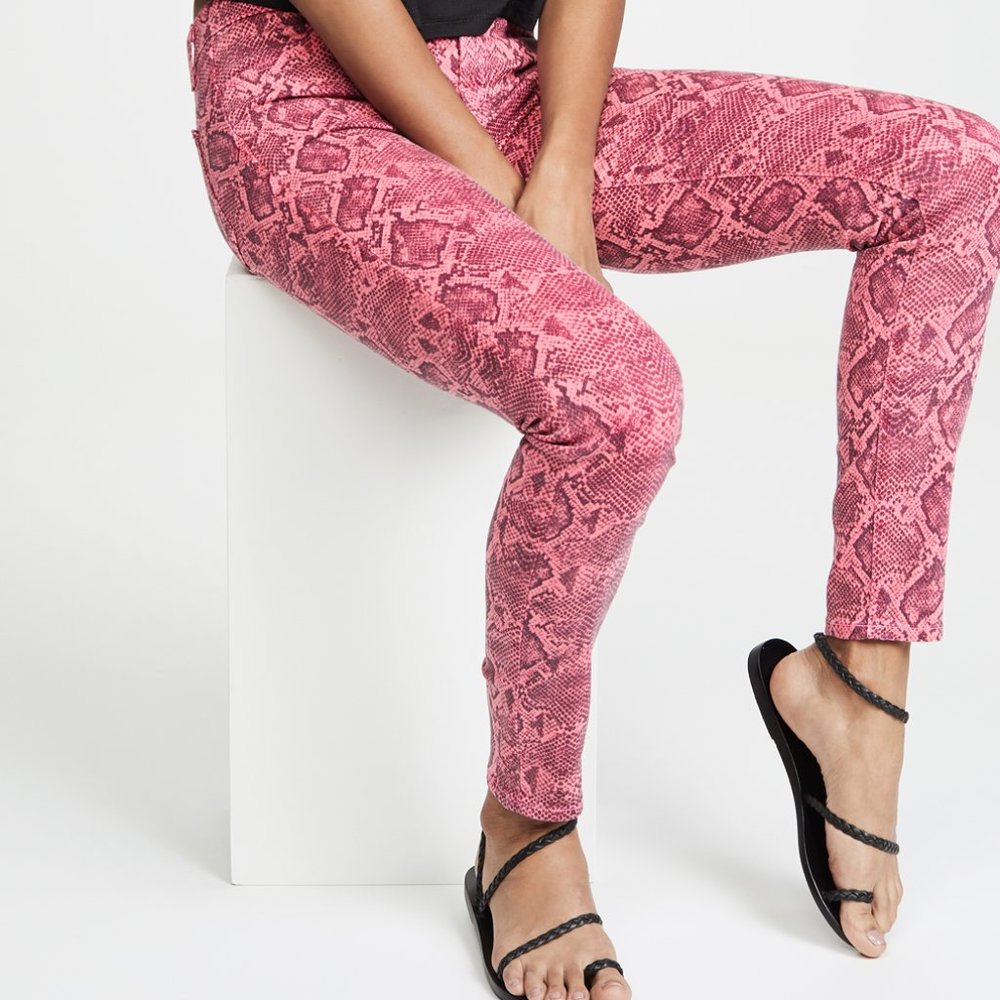 J Brand 620 Mid Rise Super Skinny Neon Pink Python Boa Jeans